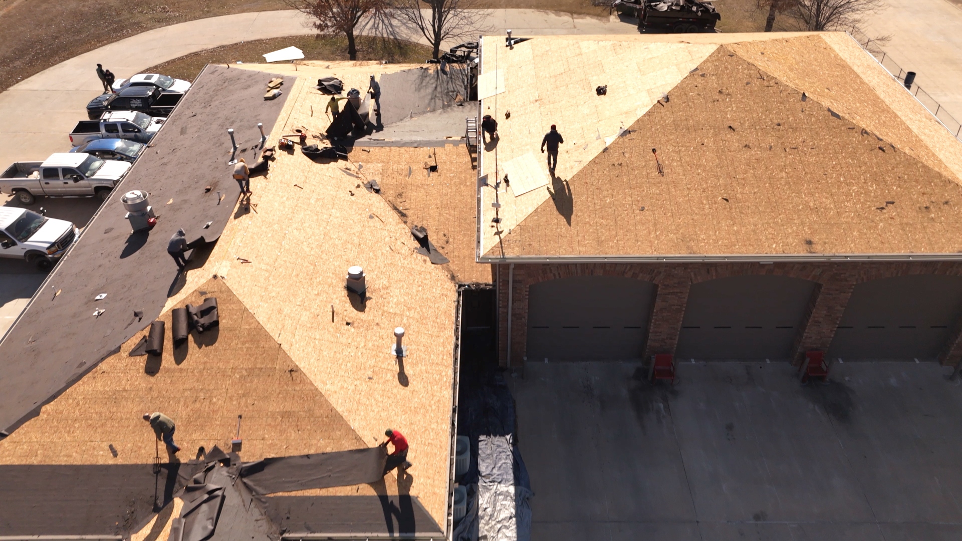Aerial view of commercial fire station roof replacement in Bartlesville, Oklahoma